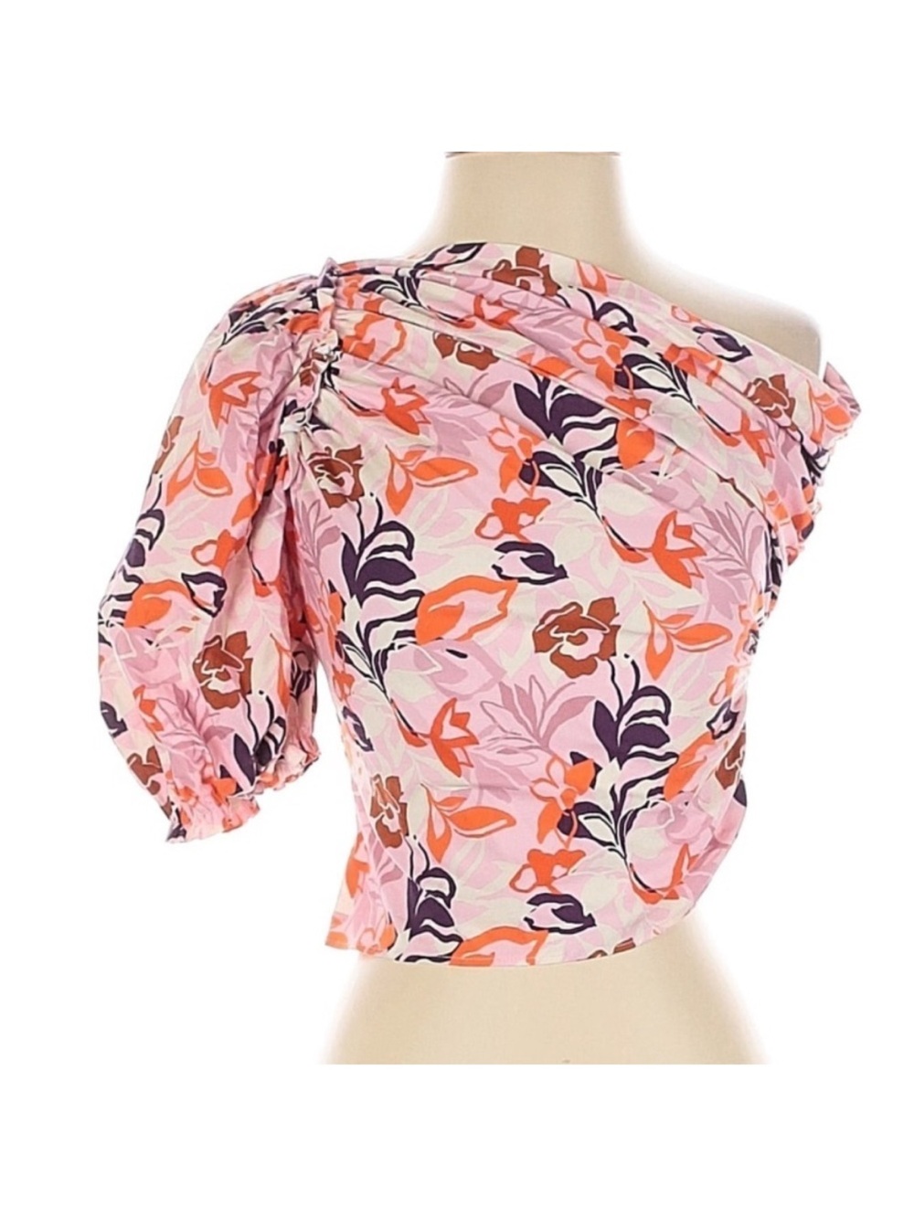 Anthropologie Pink and Orange Floral One-Shoulder Blouse Women’s XS - Picture 2 of 5